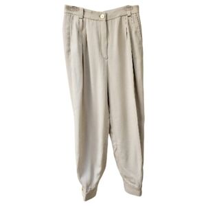 Massimo Dutti Women's Wide Leg Ankle-Length Pleated Trousers in Beige - Size 6
